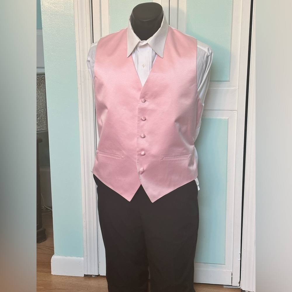 Pink Satin Closed Back Vest Wedding Prom Men’s XL X-large